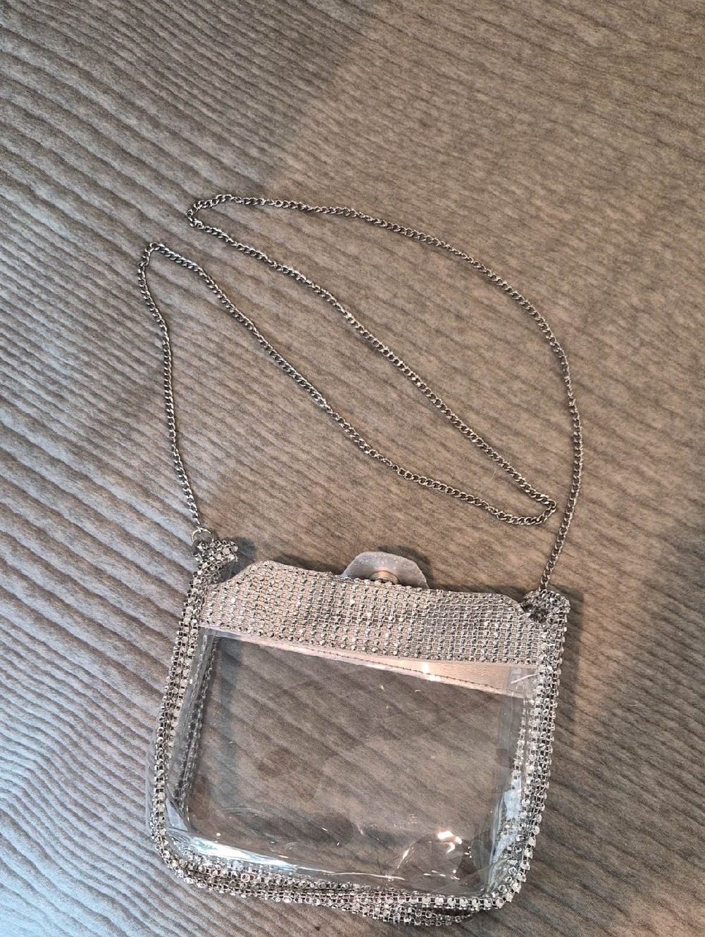 Source Unknown Silver Clear Crossbody Bag with Crystal Edge